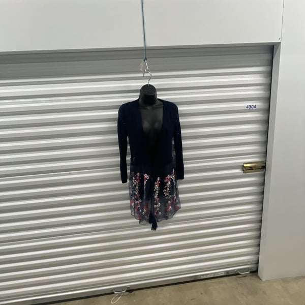 Absolutely Famous Navy Blue Cardigan Sweater with Floral Embroidered Mesh Overlay