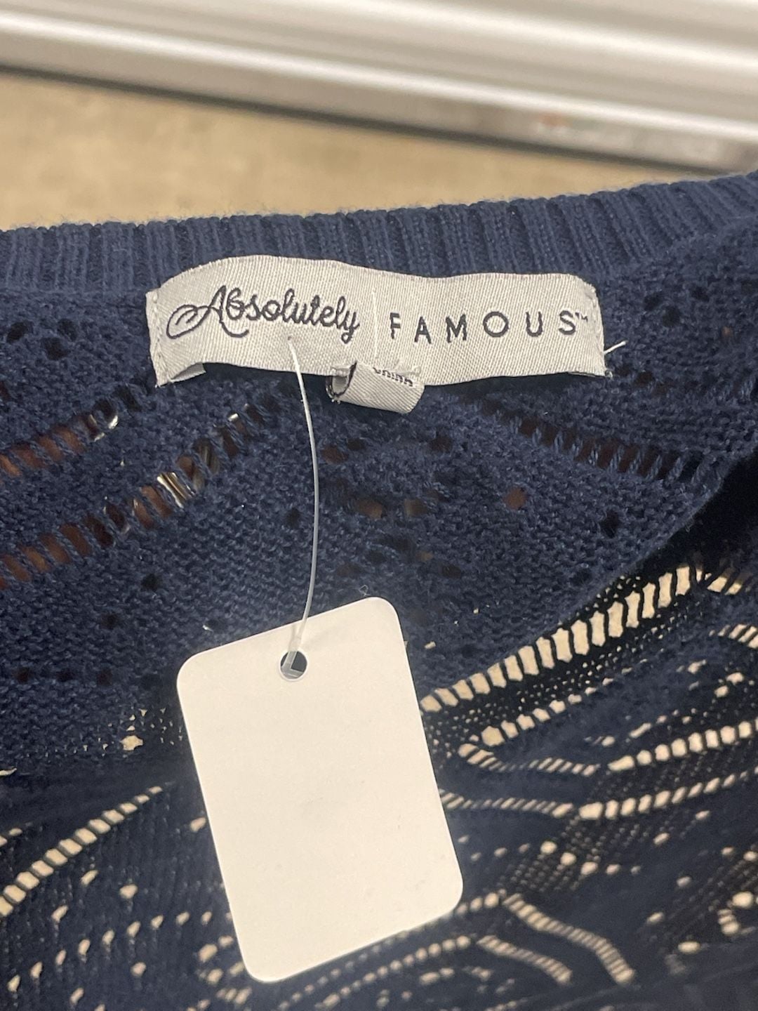 Absolutely Famous Navy Blue Cardigan Sweater with Floral Embroidered Mesh Overlay 5