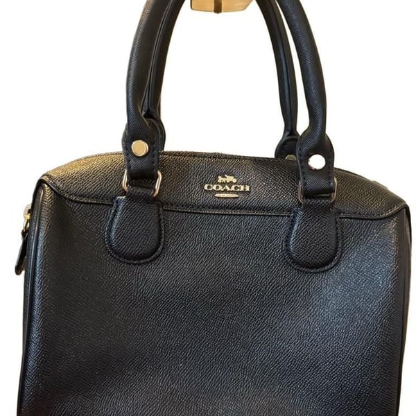 Coach Rowan Satchel Black Crossgrain Leather Gold Hardware Crossbody Bag