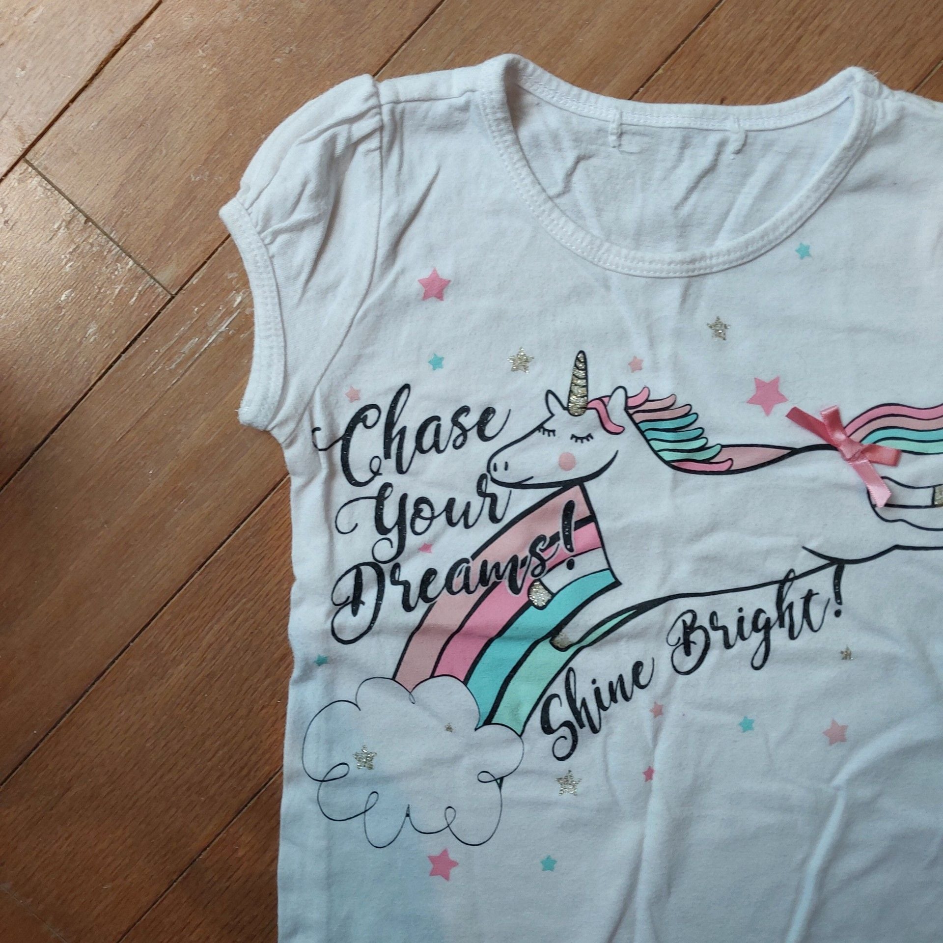 Girls White Short Sleeve Unicorn Chase Your Dreams T-Shirt 3