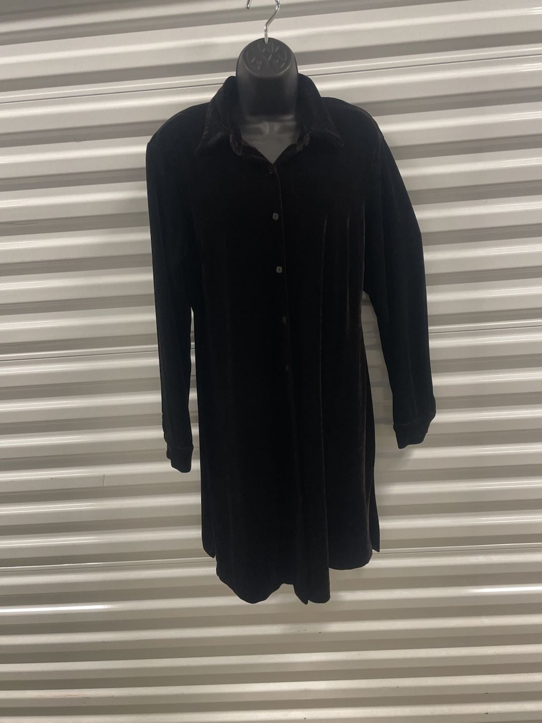 Annie Alexander chocolate Velvet Long Sleeve Collared Button-Down Shirt Dress 2