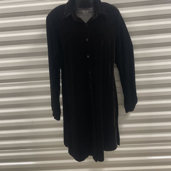 Annie Alexander chocolate Velvet Long Sleeve Collared Button-Down Shirt Dress