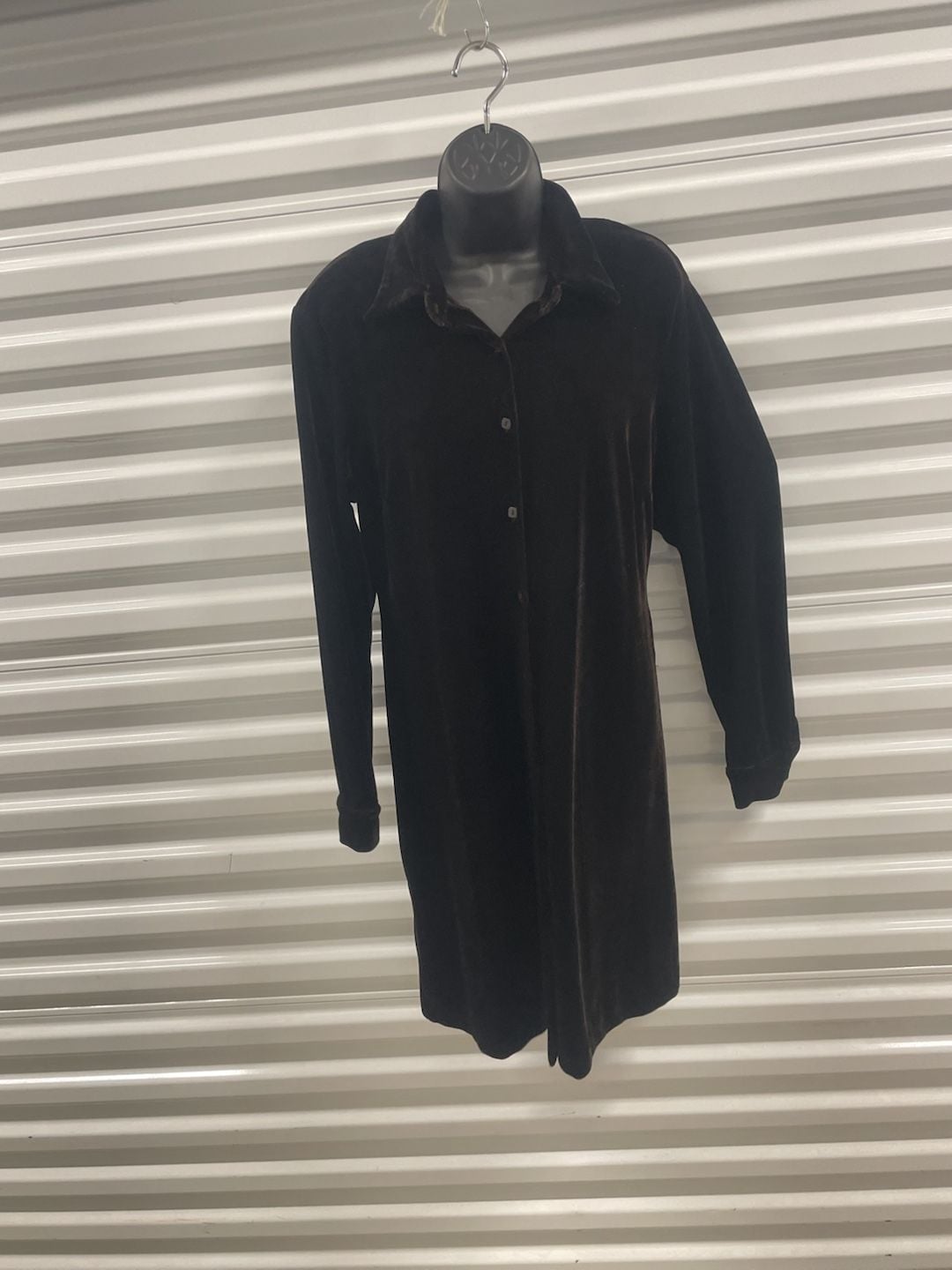 Annie Alexander chocolate Velvet Long Sleeve Collared Button-Down Shirt Dress 3