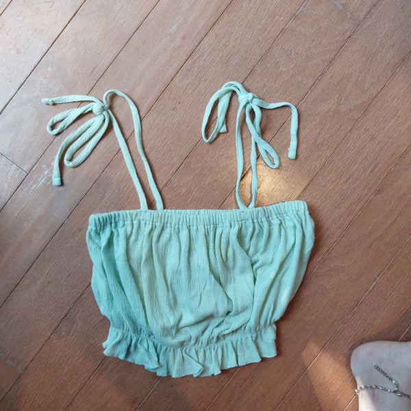 Wild Fable Mint Green Strappy Ruffle Hem Crop Top