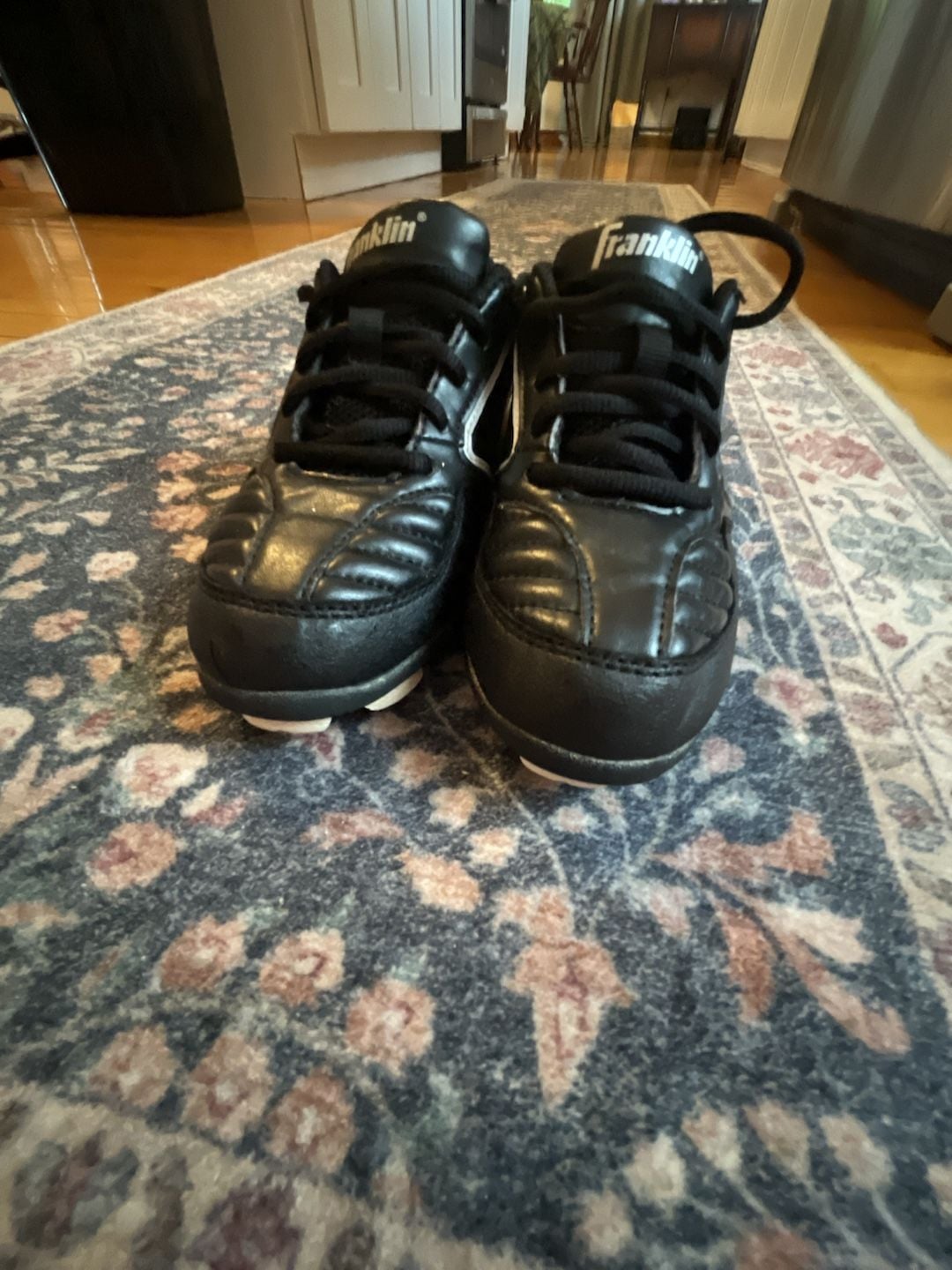 Baseball Cleats size 13Y Franklin boys kids cleats shoes black white 3