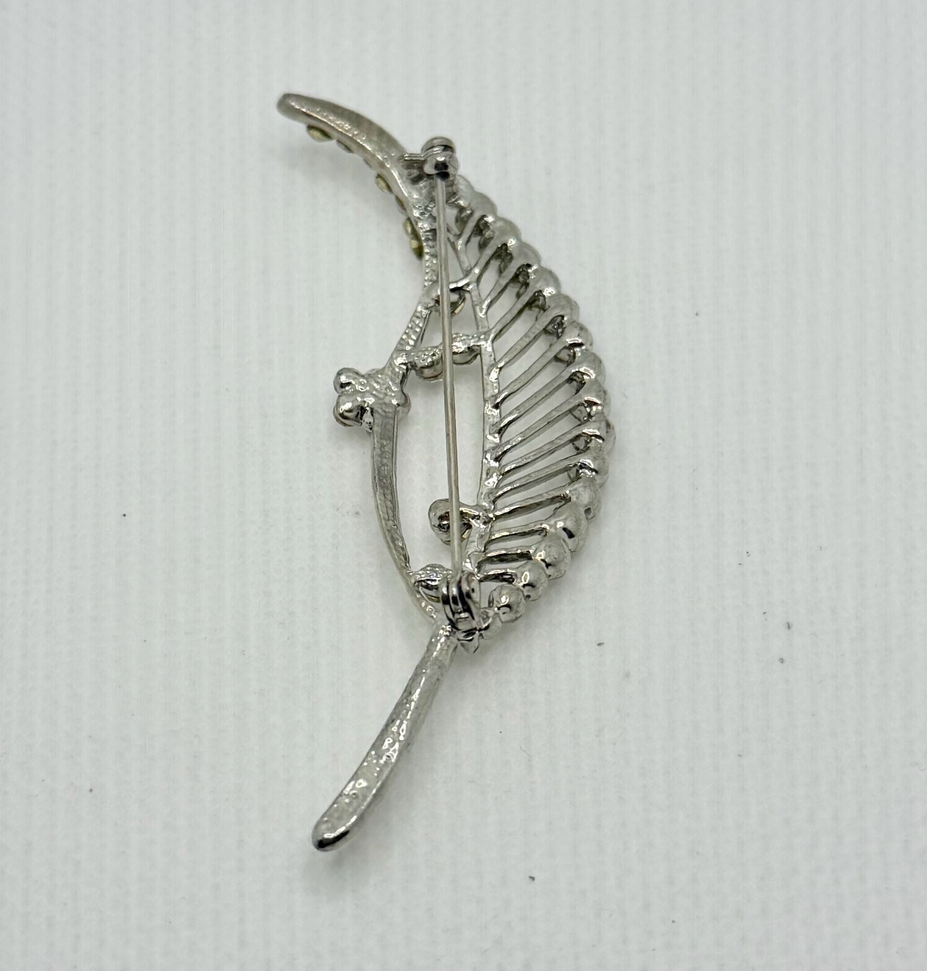 Silver Tone Clear Rhinestone Leaf Spray Pin Brooch with Flower Accent 4