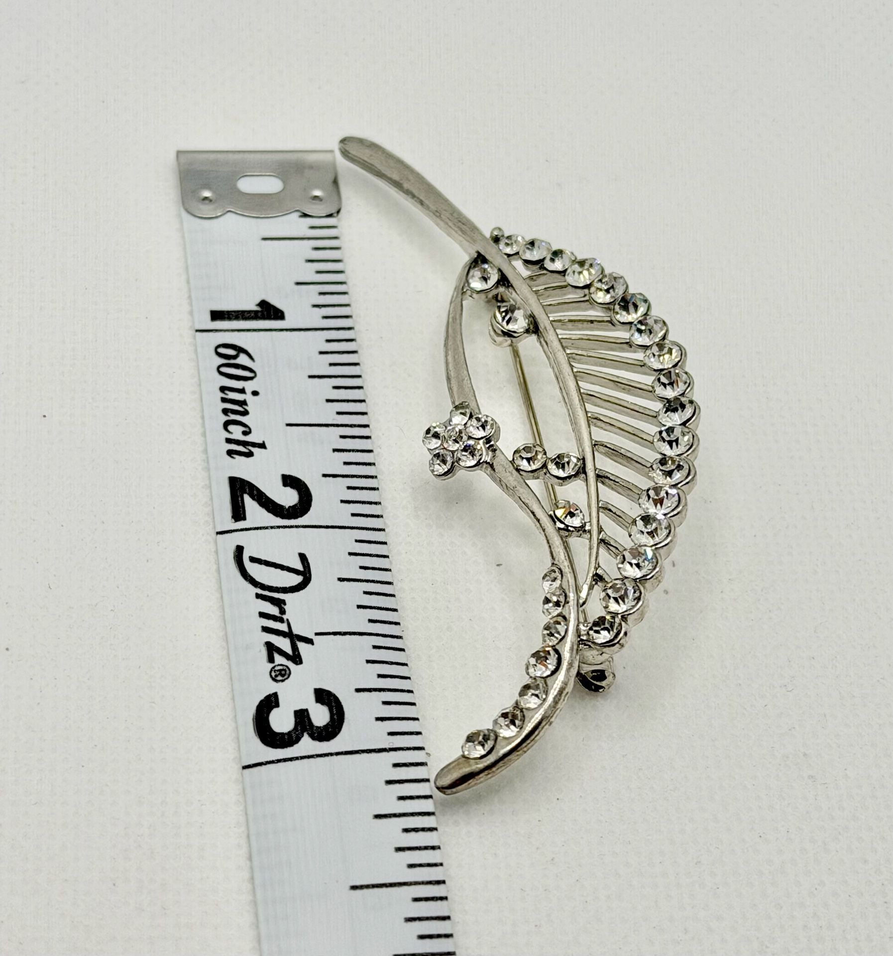 Silver Tone Clear Rhinestone Leaf Spray Pin Brooch with Flower Accent 5