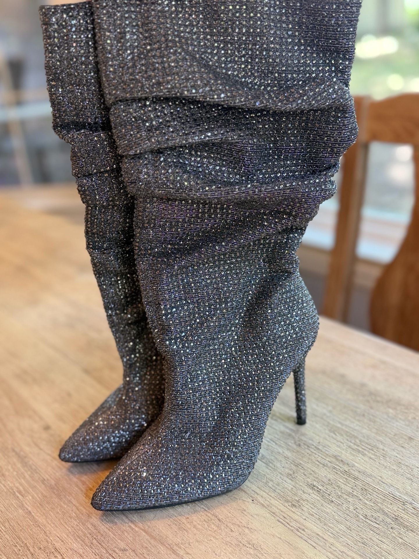Jessica Simpson Womens Silver Rhinestone Stiletto Scrunch Layzer Boots Size 8M 2