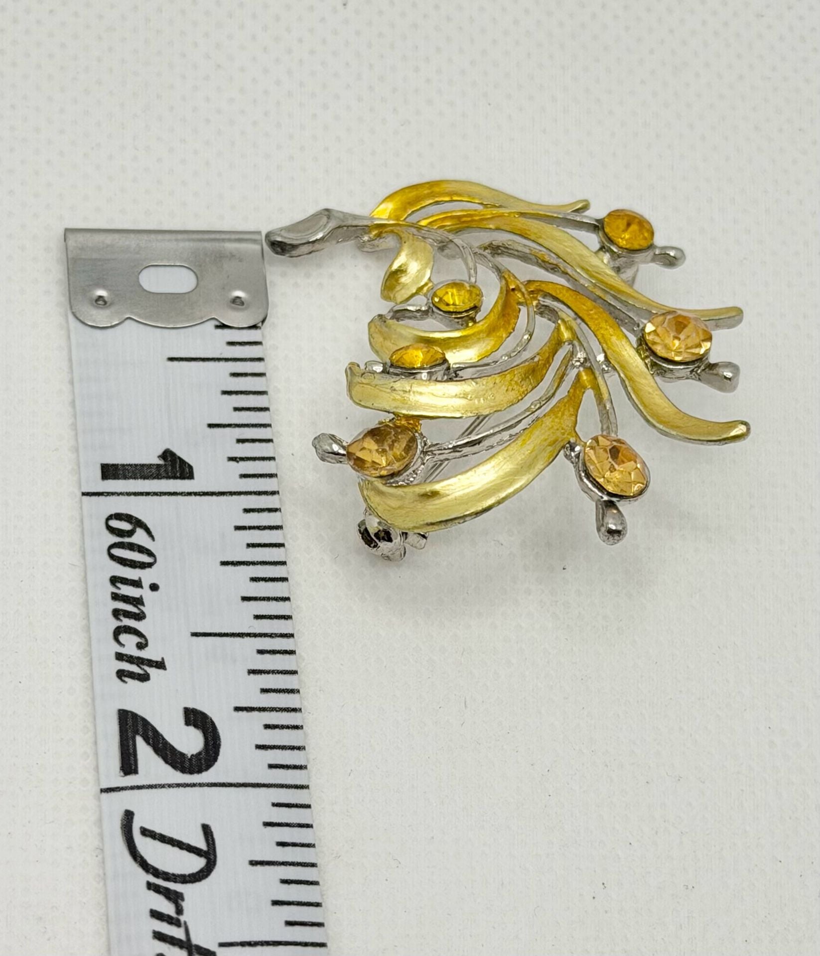 Vintage Gold Tone Enamel and Yellow Rhinestone Floral Bouquet Brooch 4