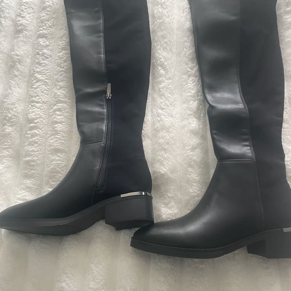 Women Black Over the Knee High Boots Chunky Heel