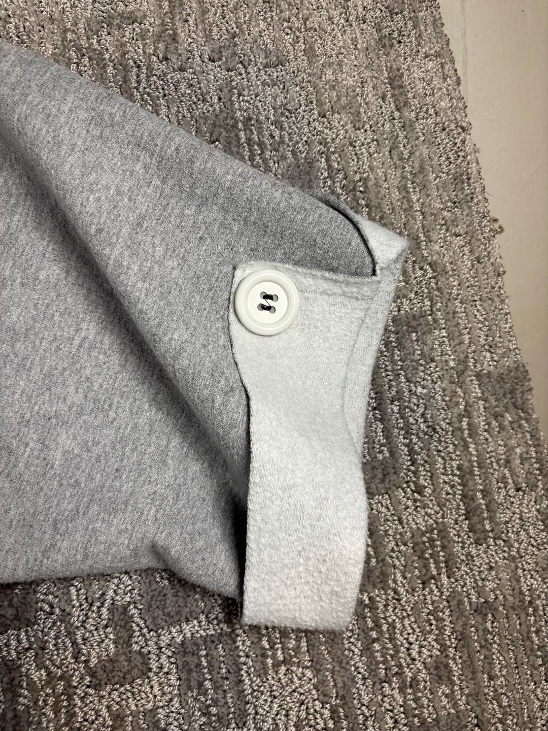 Gildan Gray Sweatshirt Cardigan with Pink Plaid Patches and Large Buttons 239 5