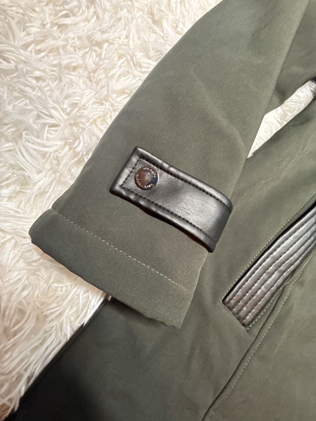 Michael Kors Olive Green Hooded Softshell Coat with Faux Leather Trim 3