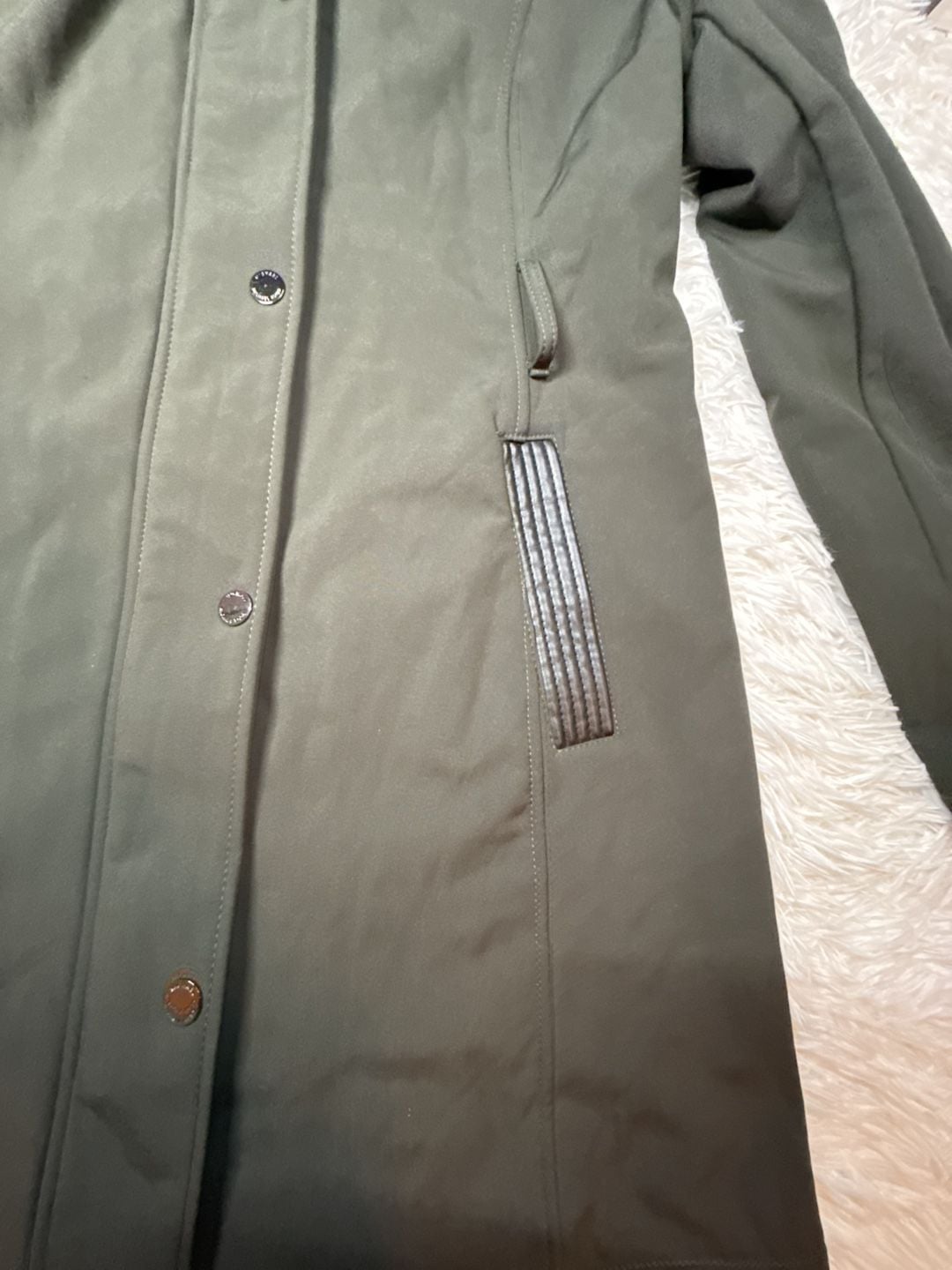 Michael Kors Olive Green Hooded Softshell Coat with Faux Leather Trim 5