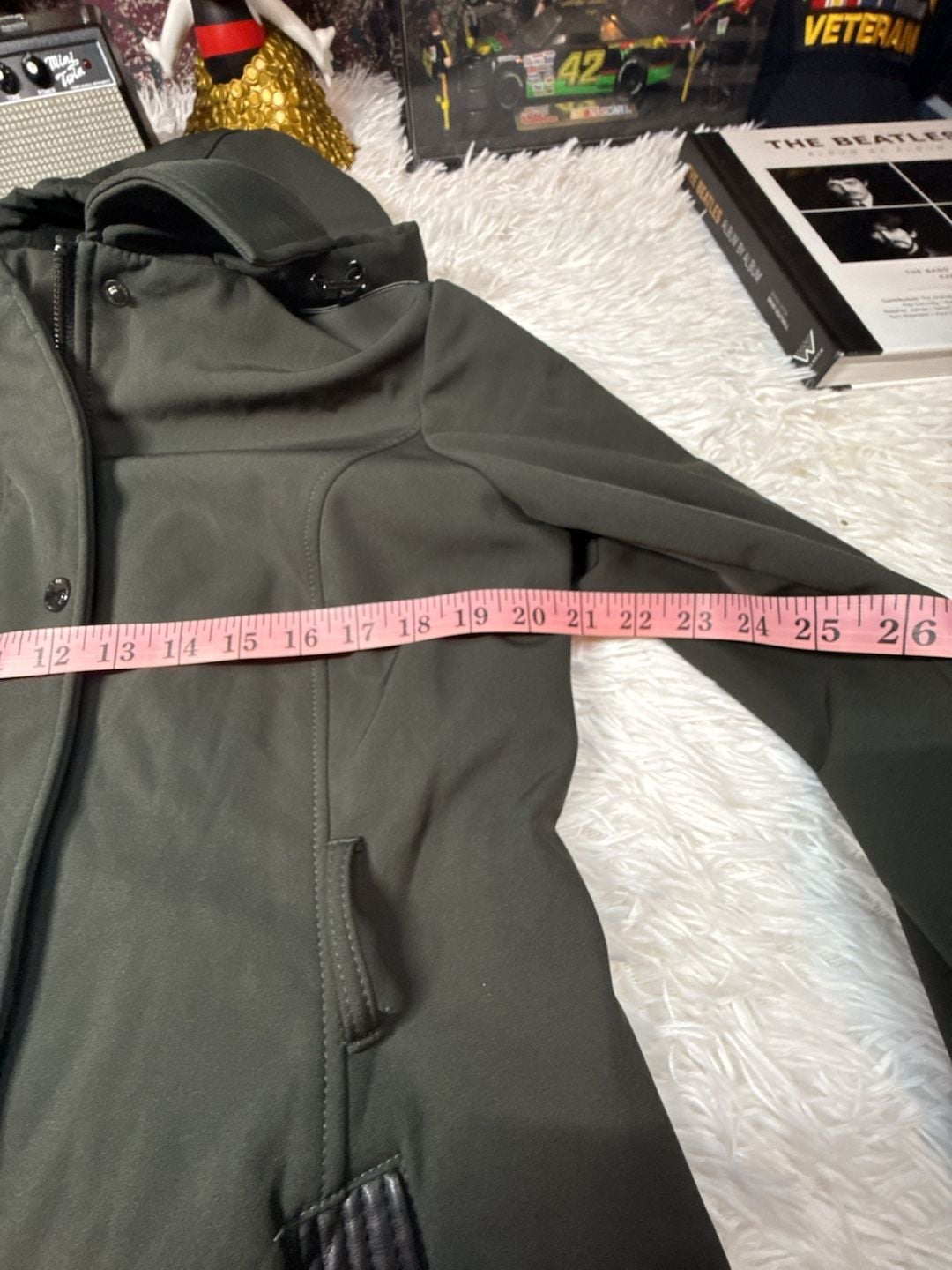 Michael Kors Olive Green Hooded Softshell Coat with Faux Leather Trim 8