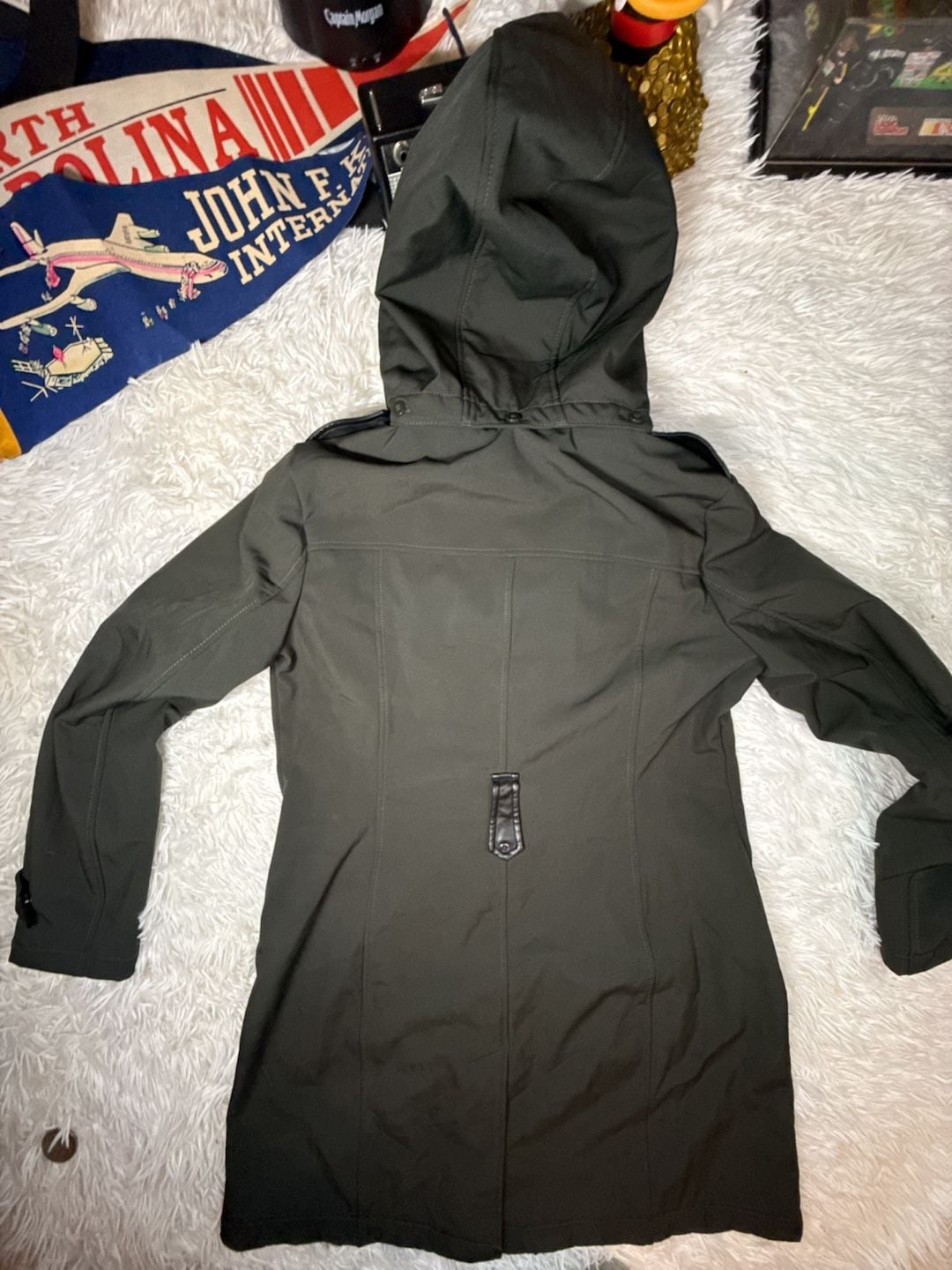 Michael Kors Olive Green Hooded Softshell Coat with Faux Leather Trim 12