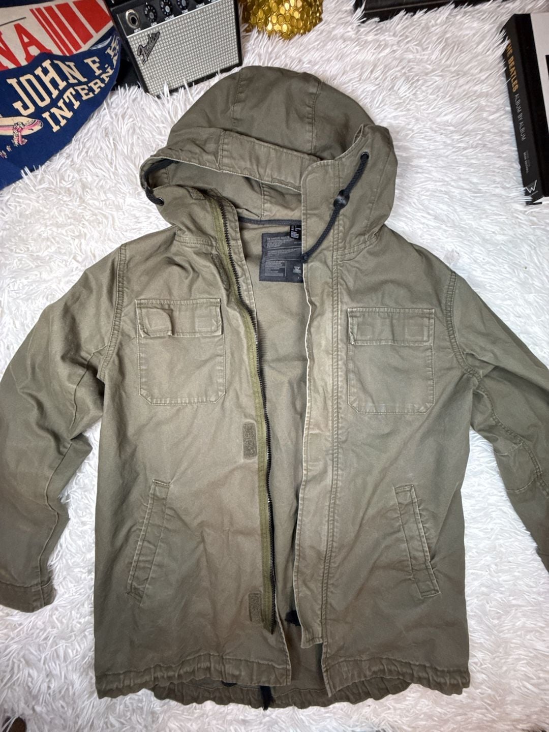 Divided Olive Green Utility Field Jacket with Hood 2