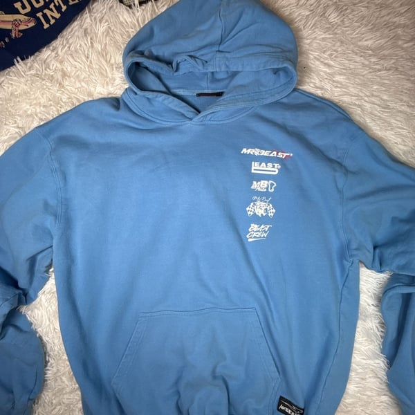 MrBeast Motorsports Blue Pullover Hoodie with Chest Graphics