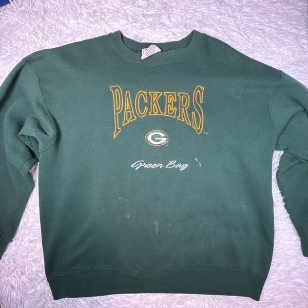 Vintage 1990s Lee Sport Green Bay Packers Spellout Embroidered Crewneck Sweatshirt XL Green