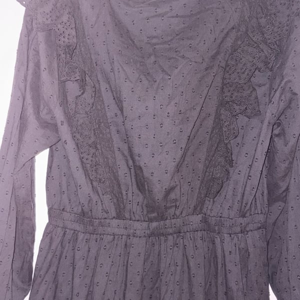 Allison New York Black Swiss Dot Ruffle Eyelet Embroidered Long Sleeve Midi Dress Large