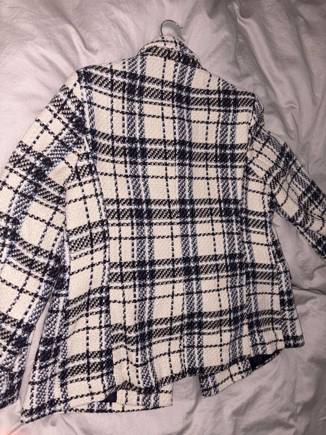 Primark Black And White Plaid Tweed Double Breasted Blazer Jacket Size 12 2
