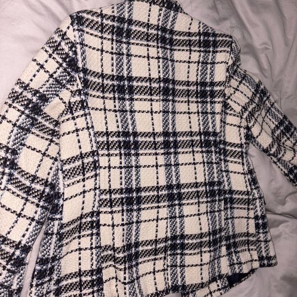 Primark Black And White Plaid Tweed Double Breasted Blazer Jacket Size 12