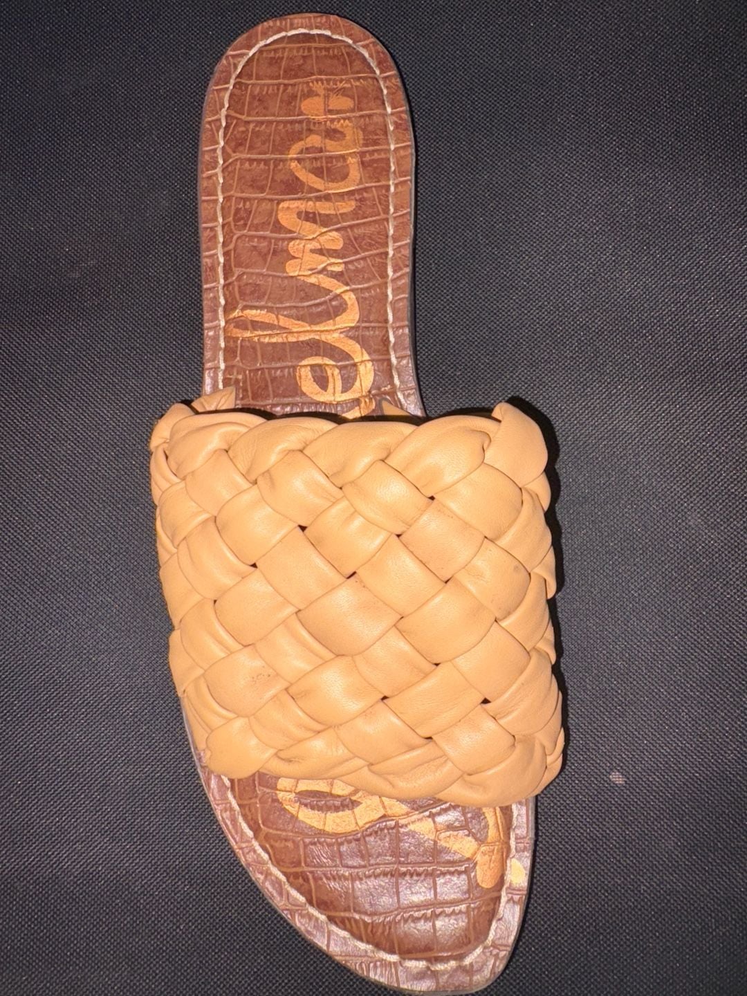 Sam Edelman Griffin Woven Slide Sandals Tan Leather 3