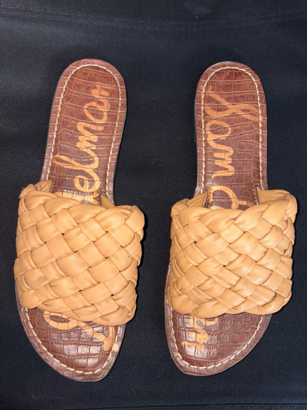 Sam Edelman Griffin Woven Slide Sandals Tan Leather 4