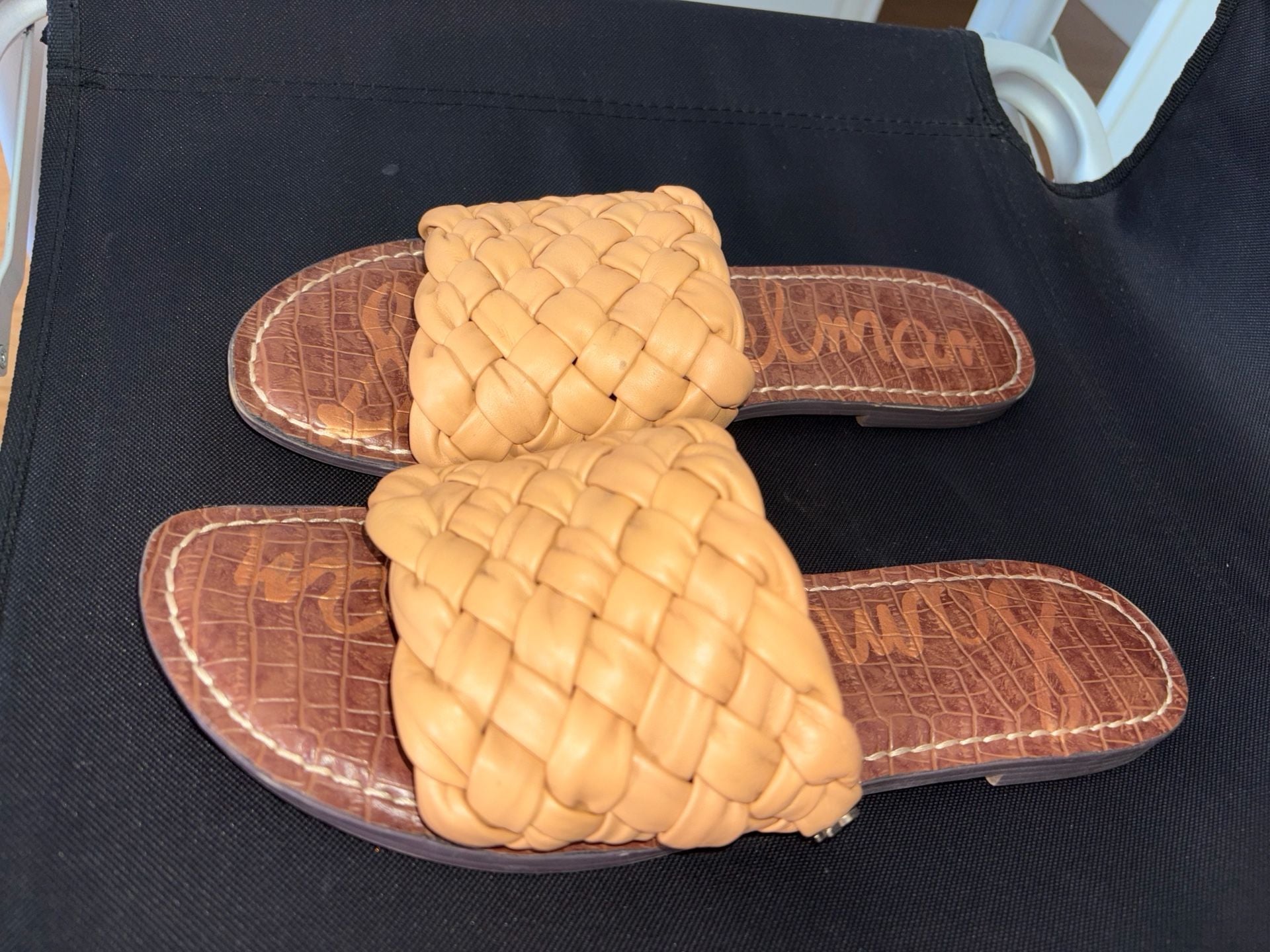 Sam Edelman Griffin Woven Slide Sandals Tan Leather 5