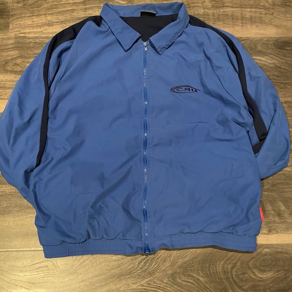 CRU Designs Vintage Blue and Black Full Zip Windbreaker Jacket Made in USA