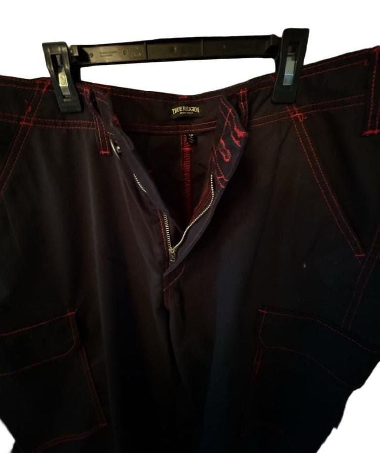 true religion black with red stitching cargo pants men 3