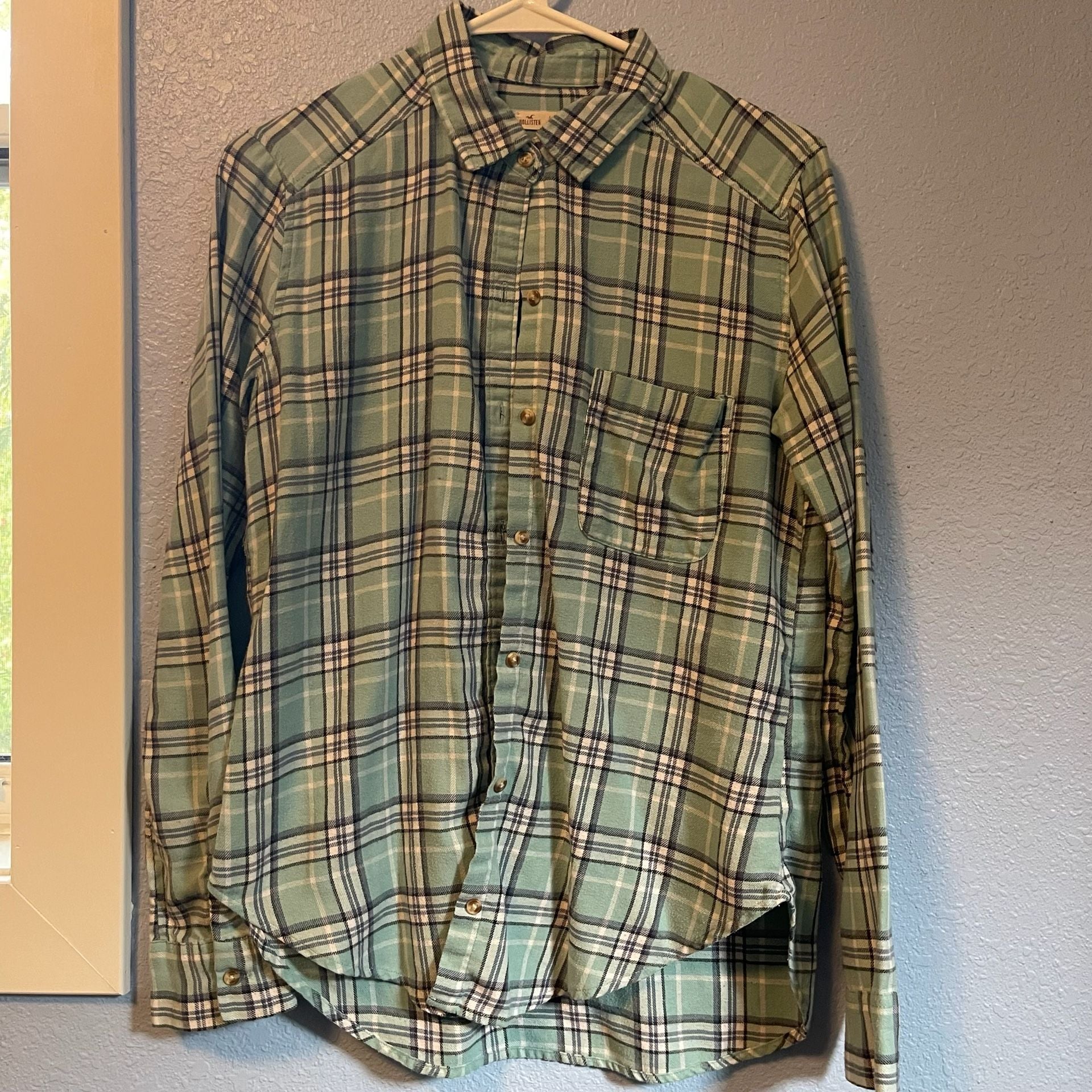 Hollister S Small Seafoam Plaid Button Up Long Sleeve Flannel y2k 2