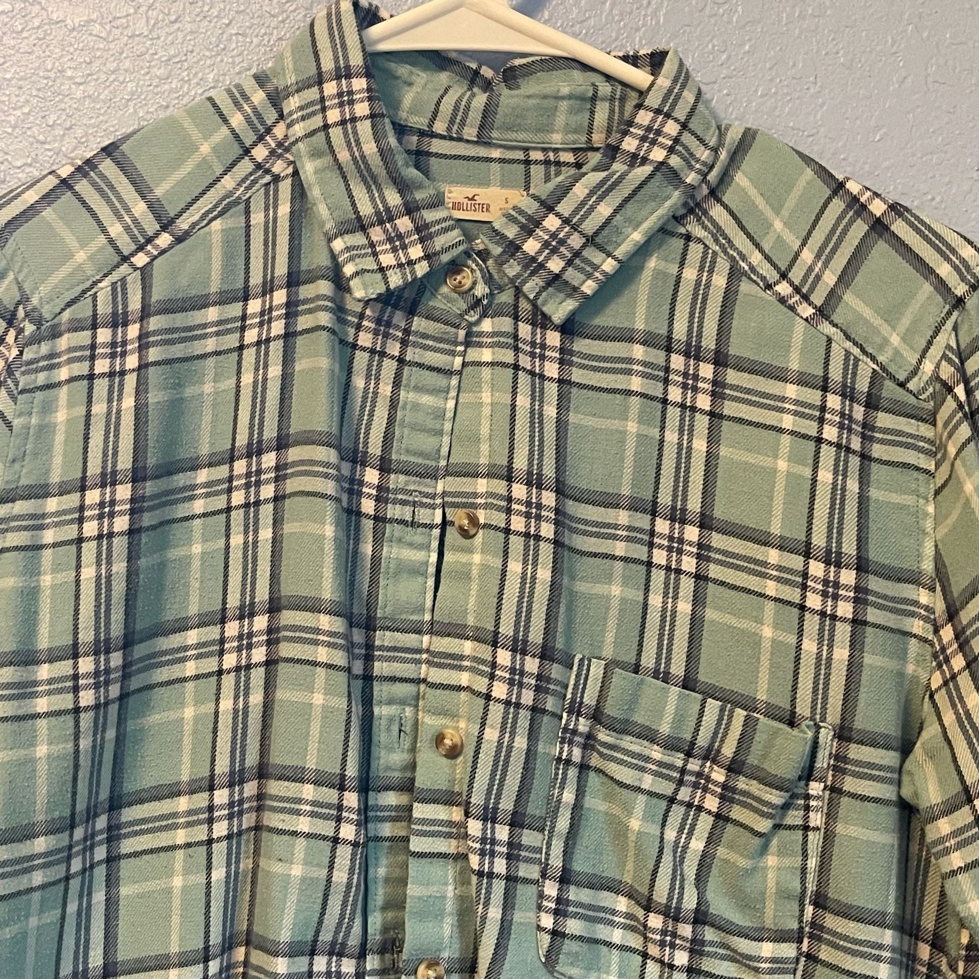 Hollister S Small Seafoam Plaid Button Up Long Sleeve Flannel y2k 6