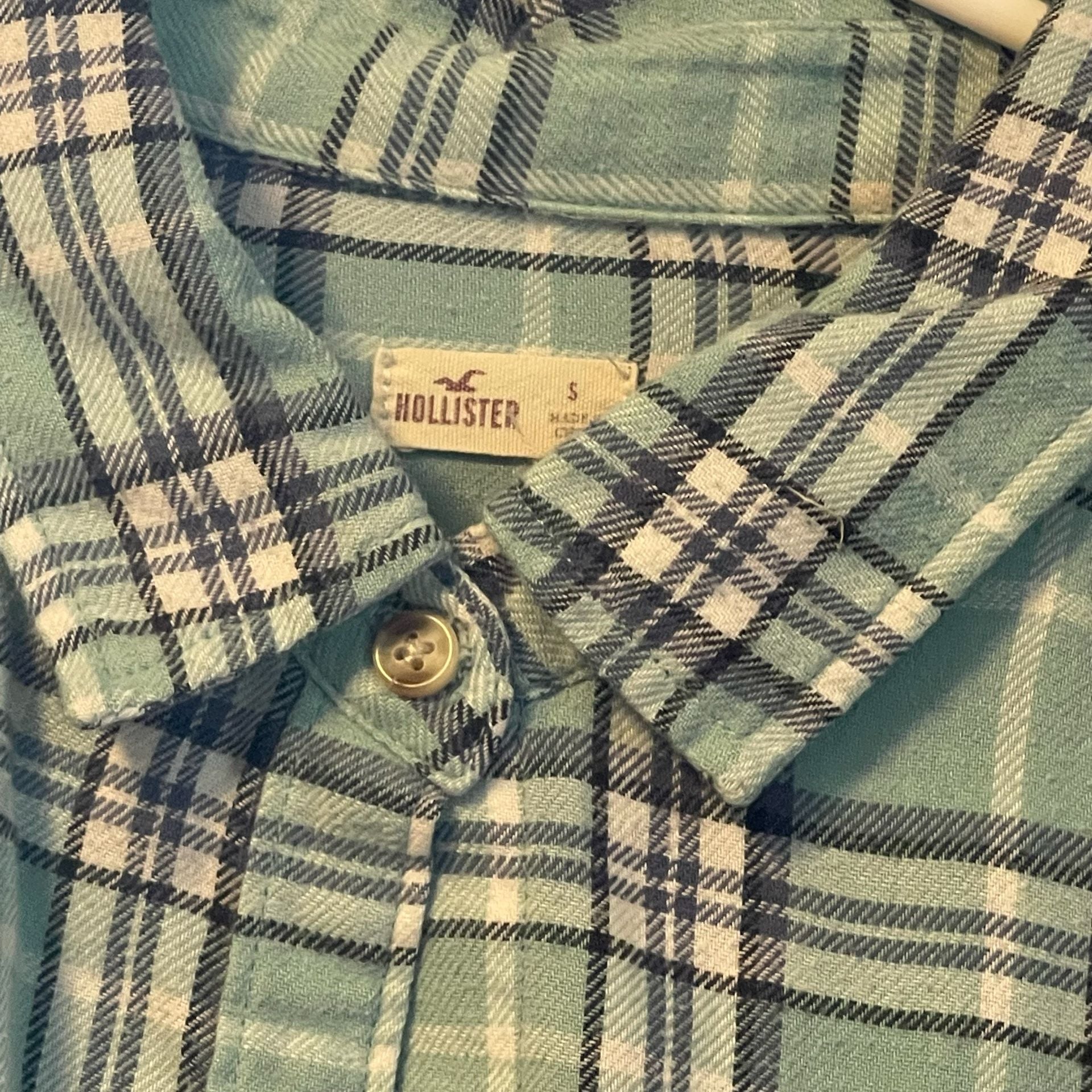 Hollister S Small Seafoam Plaid Button Up Long Sleeve Flannel y2k 7
