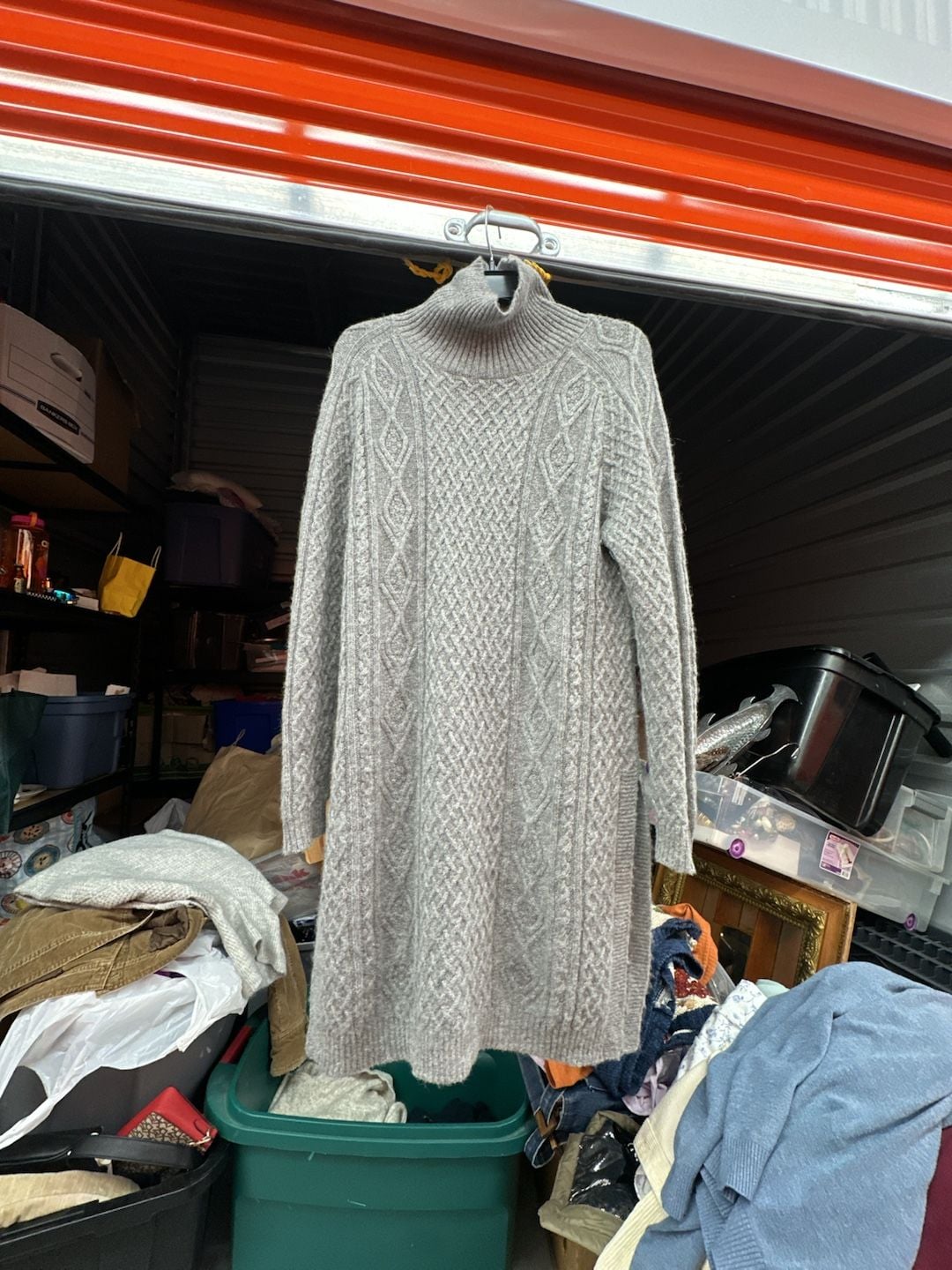 Peruvian Connection Grey Cable Knit Turtleneck Sweater Dress 2