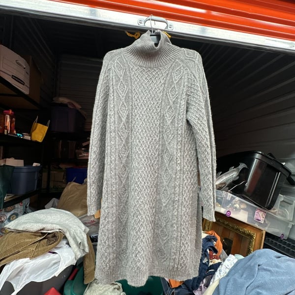 Peruvian Connection Grey Cable Knit Turtleneck Sweater Dress
