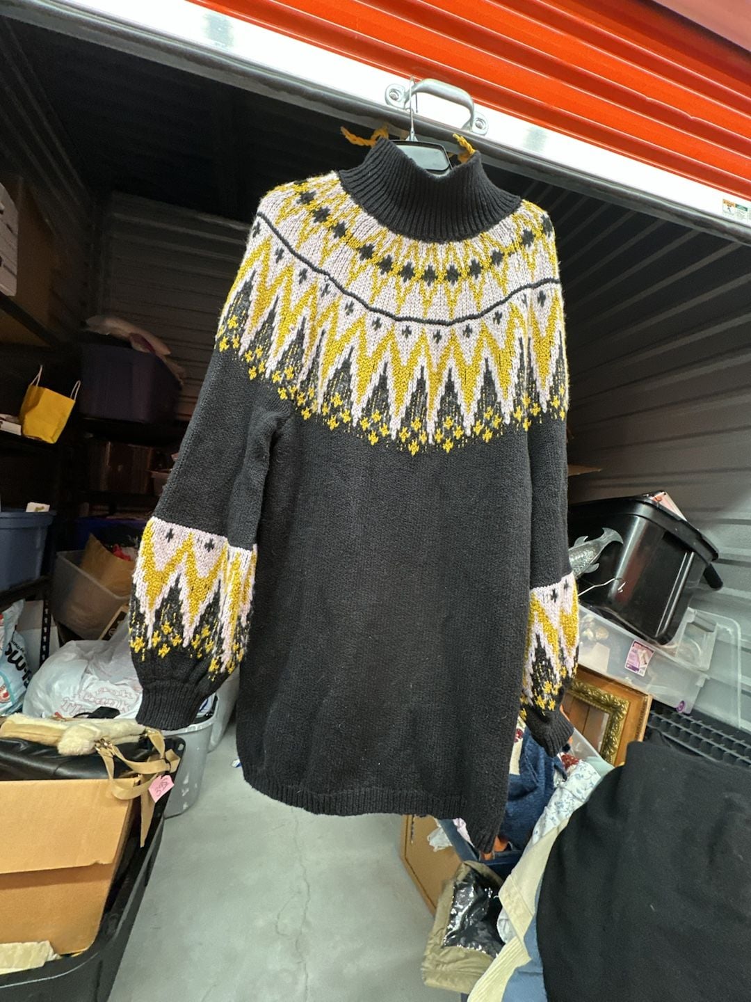 Free People Fair Isle Turtleneck Sweater Black Yellow lavender Size S 2