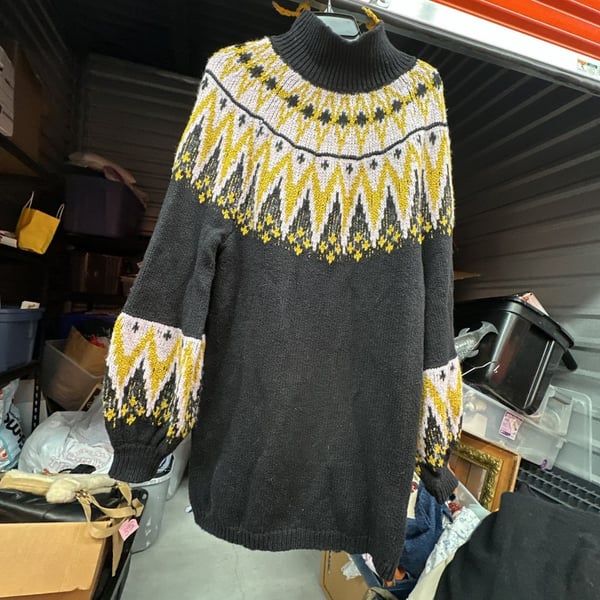Free People Fair Isle Turtleneck Sweater Black Yellow lavender Size S