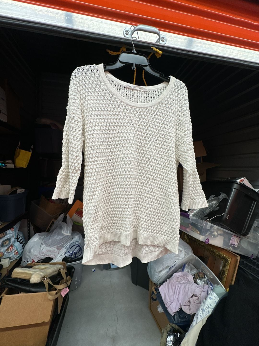 Athleta Linen Blend Seychelles Open Knit Sweater Top Cream Size L 2