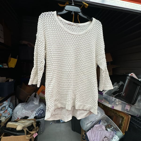 Athleta Linen Blend Seychelles Open Knit Sweater Top Cream Size L