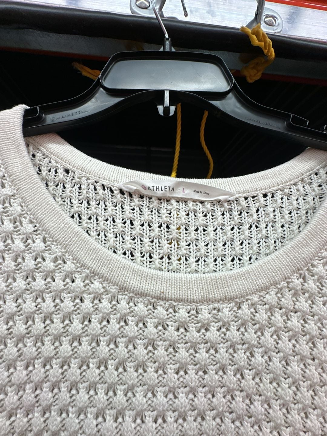 Athleta Linen Blend Seychelles Open Knit Sweater Top Cream Size L 3