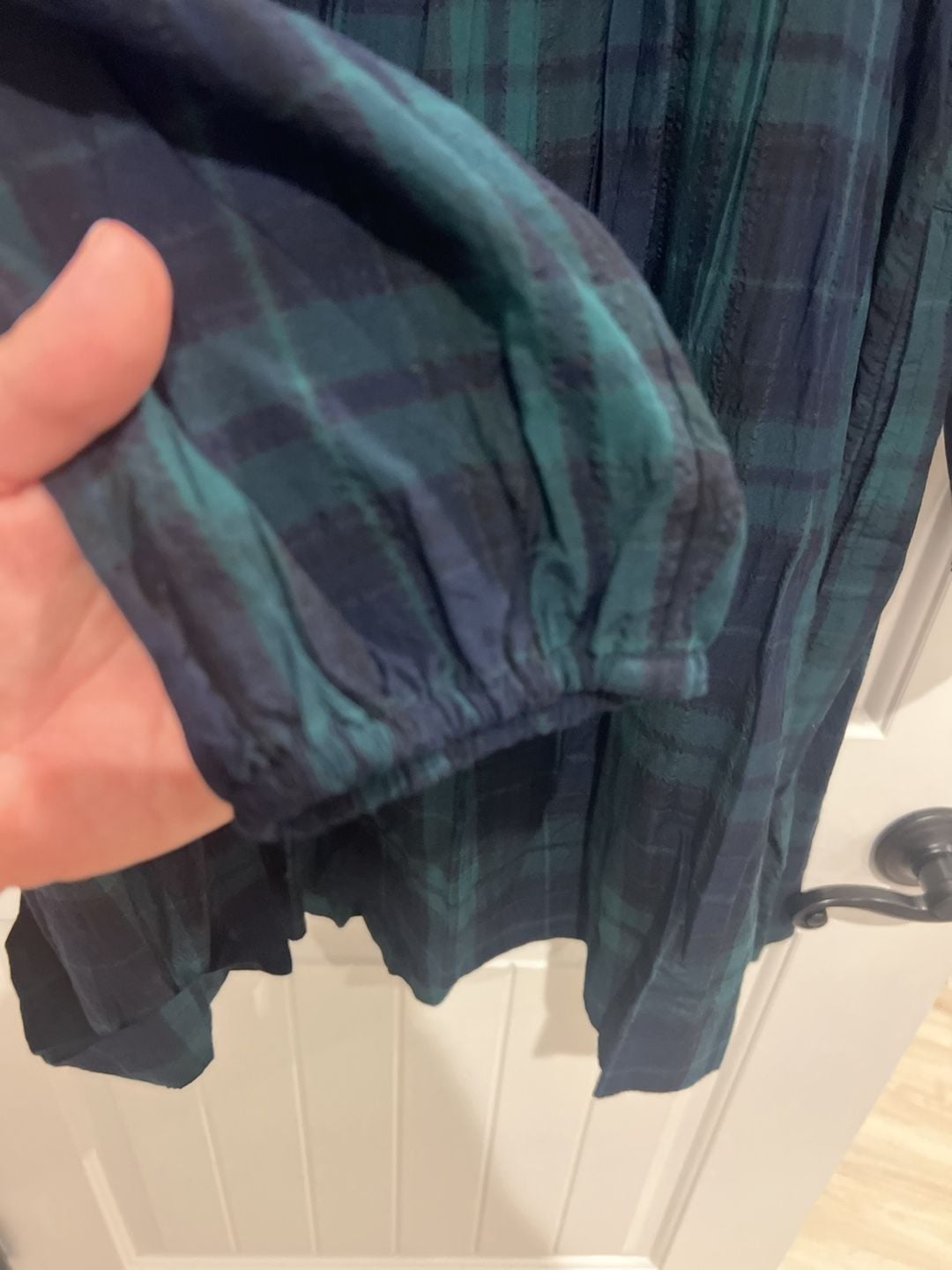 Old Navy Green Plaid Long-Sleeve Smocked Bodice Mini Dress 8
