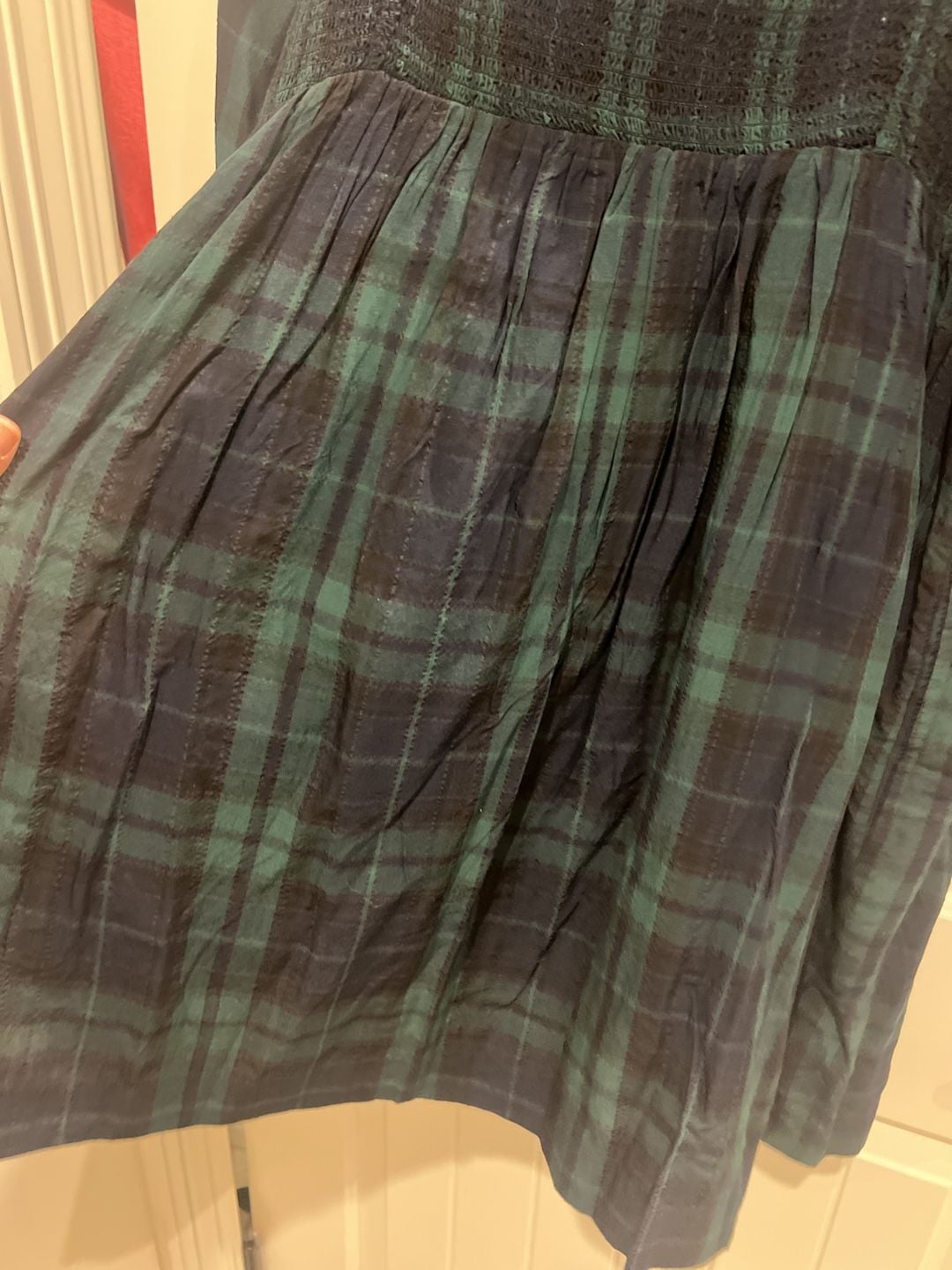 Old Navy Green Plaid Long-Sleeve Smocked Bodice Mini Dress 9