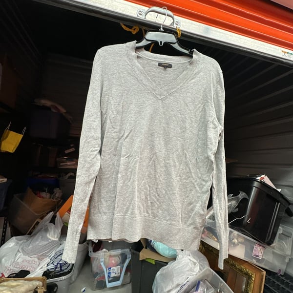 Quince V-Neck Long Sleeve Sweater Gray Size L