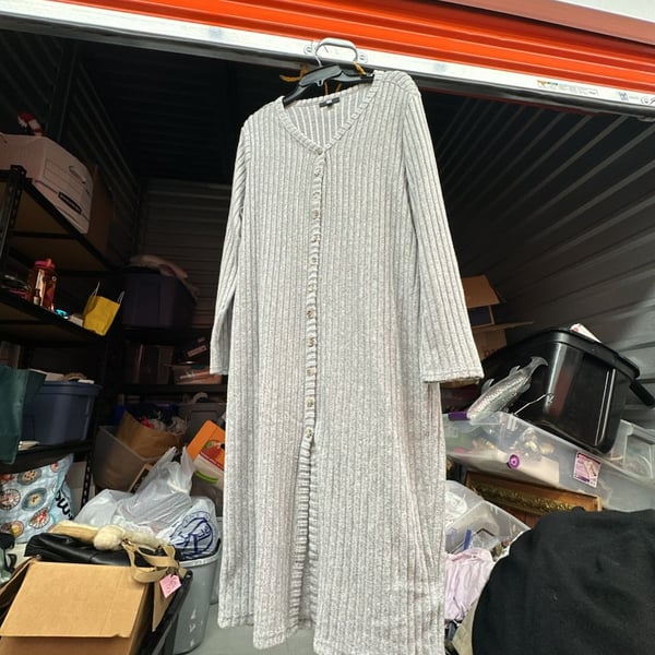 FRYE Gray Rib-Knit Button-Front Maxi Cardigan Dress