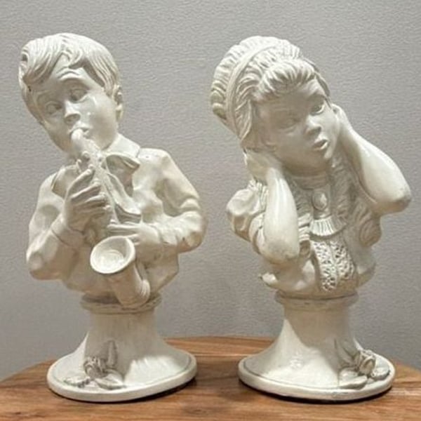 Vintage 1971 Universal Statuary Kendrick Boy Saxophone & Girl Figurine Bust