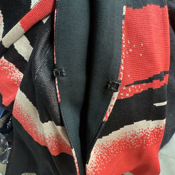 Ming Wang Coral Black and White Knit Jacket Cardigan with Hook and Eye Closures
