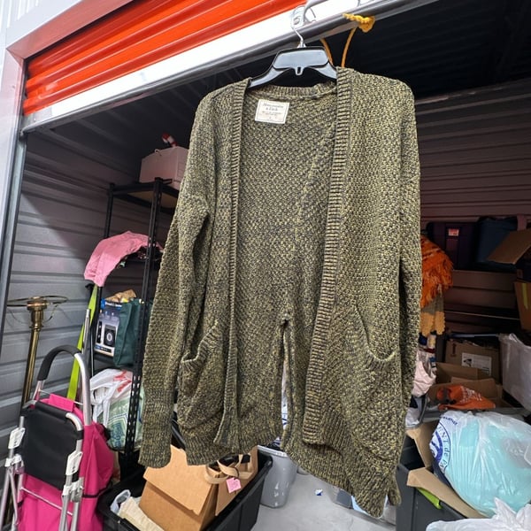 Abercrombie & Fitch Olive Green Marled Open Front Cardigan Sweater with Pockets