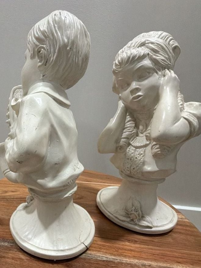 Vintage 1971 Universal Statuary Kendrick Boy Saxophone & Girl Figurine Bust  7
