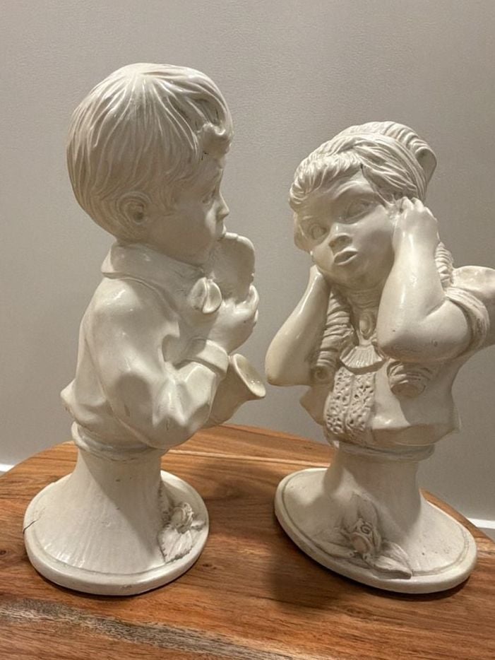 Vintage 1971 Universal Statuary Kendrick Boy Saxophone & Girl Figurine Bust  8