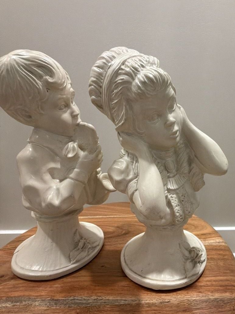 Vintage 1971 Universal Statuary Kendrick Boy Saxophone & Girl Figurine Bust  9